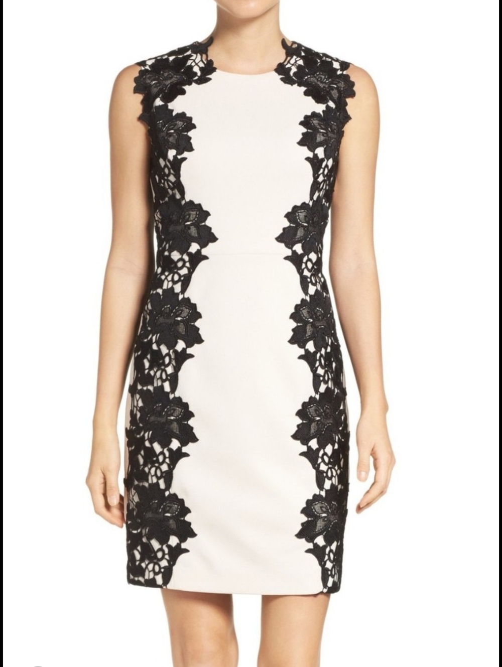 376-Betsey Johnson Black & White Floral Lace-Trim Mini Dress